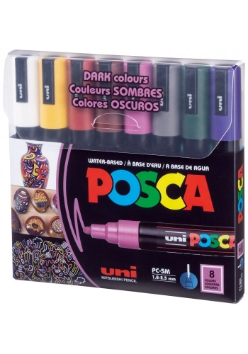 Uni Posca PC-5M 1.8-2.5 Su Bazlı Boyama Markörü Seti Koyu Renkler 8 RENK