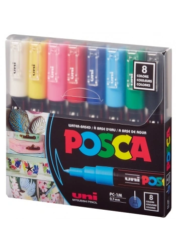 Uni Posca PC-1M 0.7 Su Bazlı Boyama Markörü Seti Ana Renkler 8 RENK