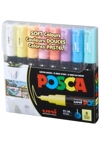 Uni Posca PC-1M 0.7 Su Bazlı Boyama Markörü Seti Pastel Renkler 8 RENK