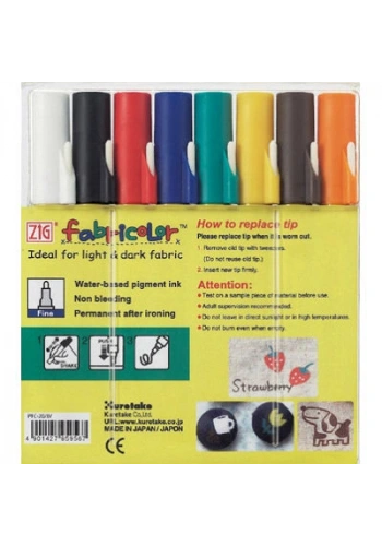 Zig Fabricolor Örtücü Kumaş Tekstil Boyama Kalemi Seti 8 Renk