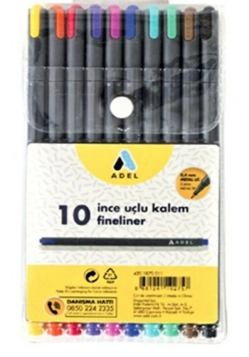 Adel Fineliner İnce Uçlu Kalem 10lu Set