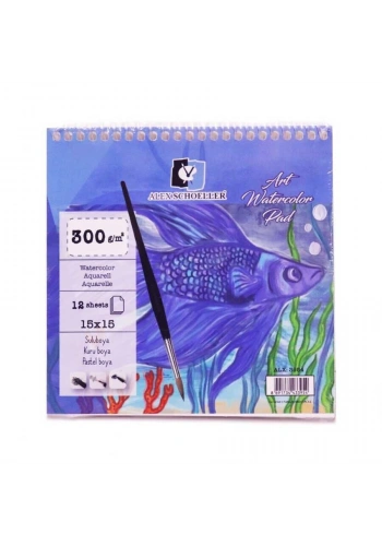 Alex Schoeller Art Watercolour Pad Spiralli Sulu Boya Defteri Blok 300 gr. 15x15 cm. 12 yaprak