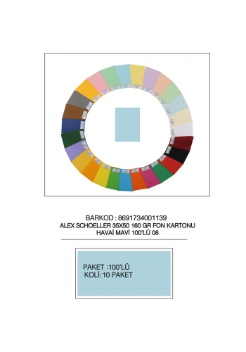 Alex Schoeller Fon Kartonu 160 GR 35x50 08 Havai Mavi