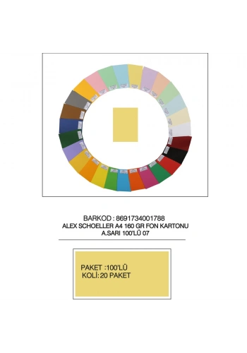 Alex Schoeller Fon Kartonu 160 GR A4 07 A Sarı