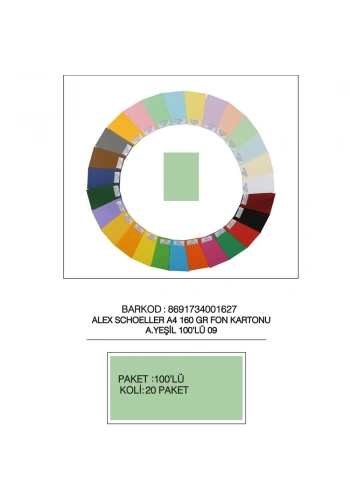 Alex Schoeller Fon Kartonu 160 GR A4 09 A Yeşil