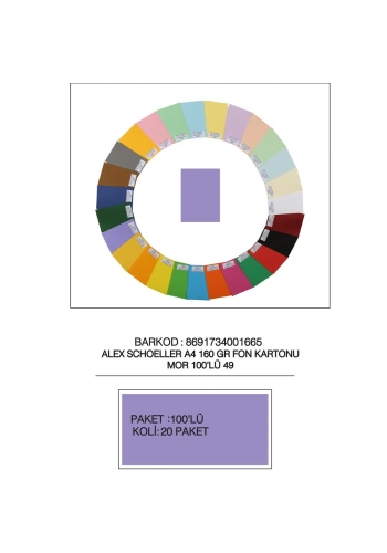 Alex Schoeller Fon Kartonu 160 GR A4 49 Mor