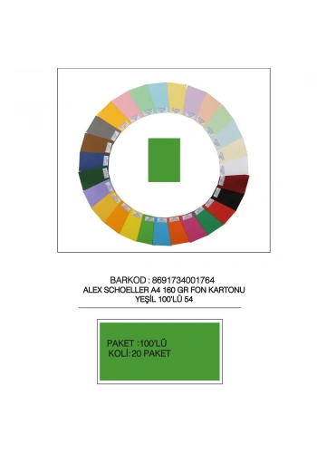 Alex Schoeller Fon Kartonu 160 GR A4 54 Yeşil