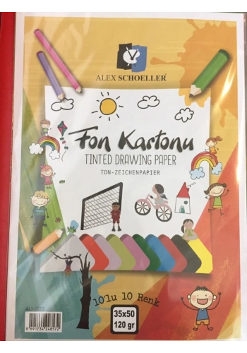 Alex Schoeller Fon Kartonu 35x50 Cm.120 Gr.10 Renk Karışık Poşet (ALX-0572)