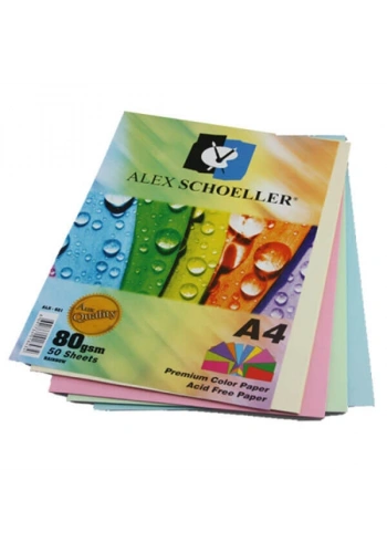 Alex Schoeller Fotokopi Kağıdı Renkli A4 80 Gr.Karışık Renk 50Li (ALX-621)