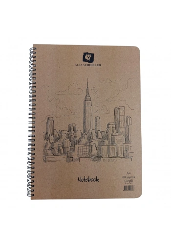 Alex Schoeller Sert Kapak Spiralli Defter A4 80 Yaprak Çizgili ALX 0367