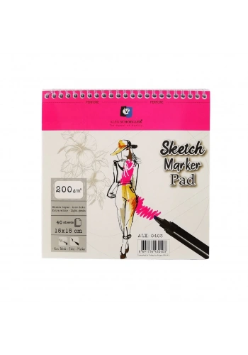Alex Schoeller Sketch Marker Pad Eskiz Defteri 200gr 15x15cm 40yp Spiralli