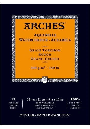 Arches Sulu Boya Defteri Blok Rough - Kalın Doku 300 gr. 23x31 cm. 12 Yaprak