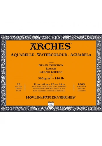 Arches Sulu Boya Defteri Blok Rough - Kalın Doku 300 gr. 31x41 cm. 20 Yaprak