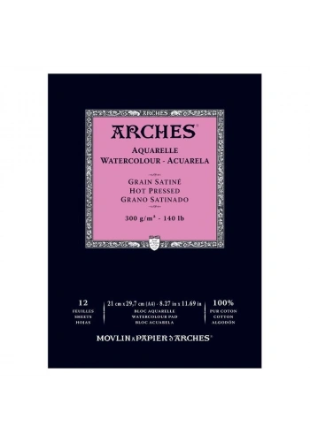 Arches Sulu Boya Defteri Blok Sıcak Baskı - Düz Doku 300 gr. 21x29 cm. 12 Yaprak