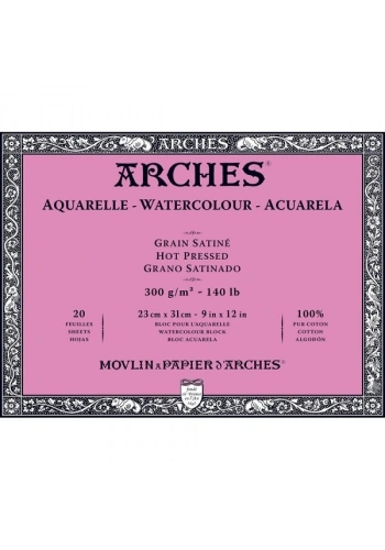 Arches Sulu Boya Defteri Blok Sıcak Baskı - Düz Doku 300 gr. 23x31 cm. 20 Yaprak