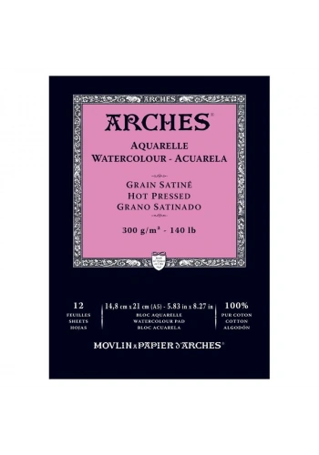 Arches Sulu Boya Defteri Blok Sıcak Baskı - Düz Doku 300 gr. 15x21 cm. 12 Yaprak