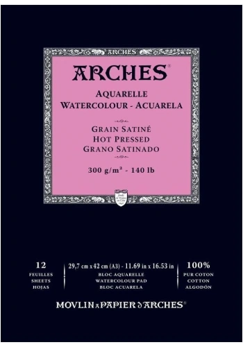 Arches Sulu Boya Defteri Blok Sıcak Baskı - Düz Doku 300 gr. 29x42 cm. 12 Yaprak