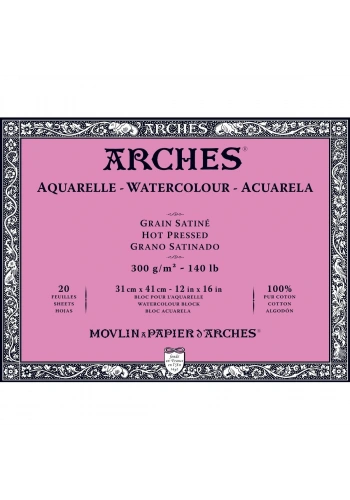 Arches Sulu Boya Defteri Blok Sıcak Baskı - Düz Doku 300 gr. 31x41 cm. 20 Yaprak