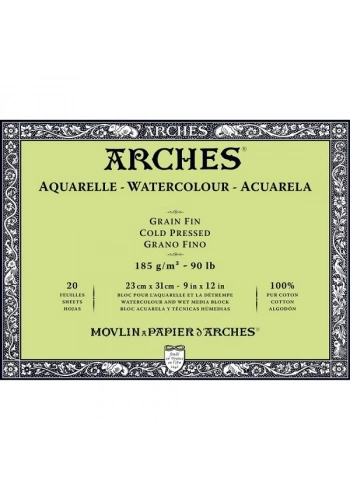 Arches Sulu Boya Defteri Blok Soğuk Baskı - Orta Doku 185 gr. 23x31 cm. 20 Yaprak