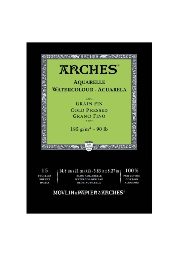 Arches Sulu Boya Defteri Blok Soğuk Baskı - Orta Doku 185 gr. 15x21 cm. 15 Yaprak