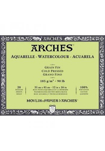 Arches Sulu Boya Defteri Blok Soğuk Baskı - Orta Doku 185 gr. 31x41 cm. 20 Yaprak