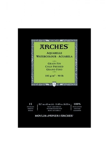 Arches Sulu Boya Defteri Blok Soğuk Baskı - Orta Doku 185 gr. 29x42 cm. 15 Yaprak