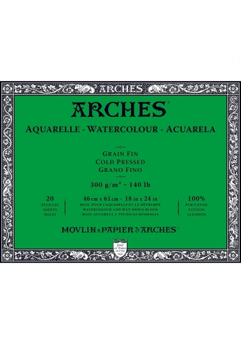 Arches Sulu Boya Defteri Blok Soğuk Baskı - Orta Doku 300 gr. 46x61 cm. 20 Yaprak