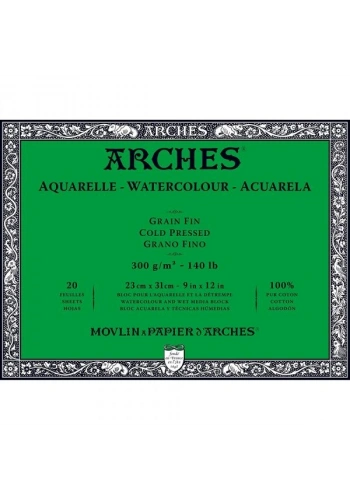 Arches Sulu Boya Defteri Blok Soğuk Baskı - Orta Doku 300 gr. 23x31 cm. 20 Yaprak