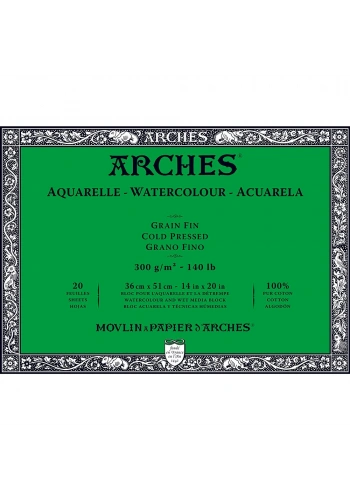 Arches Sulu Boya Defteri Blok Soğuk Baskı - Orta Doku 300 gr. 36x51 cm. 20 Yaprak