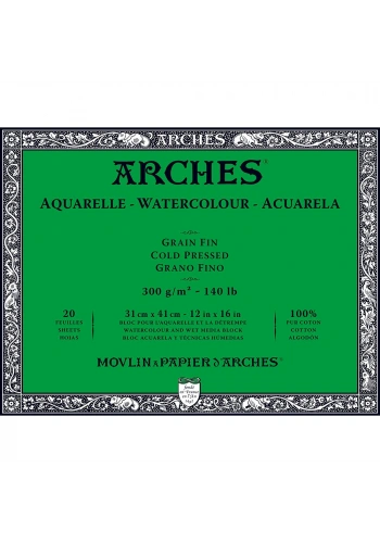 Arches Sulu Boya Defteri Blok Soğuk Baskı - Orta Doku 300 gr. 31x41 cm. 20 Yaprak