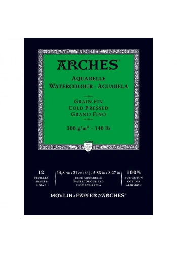 Arches Sulu Boya Defteri Blok Soğuk Baskı - Orta Doku 300 gr. 15x21 cm. 12 Yaprak