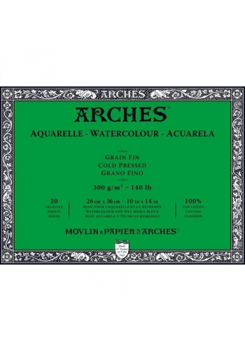 Arches Sulu Boya Defteri Blok Soğuk Baskı - Orta Doku 300 gr. 26x36 cm. 20 Yaprak