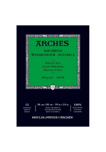 Arches Sulu Boya Defteri Blok Soğuk Baskı - Orta Doku 300 gr. 26x36 cm. 12 Yaprak