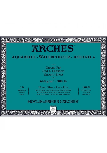 Arches Sulu Boya Defteri Blok Soğuk Baskı - Orta Doku 640 gr. 23x31 cm. 10 Yaprak