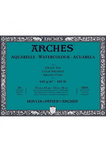 Arches Sulu Boya Defteri Blok Soğuk Baskı - Orta Doku 640 gr. 31x41 cm. 10 Yaprak