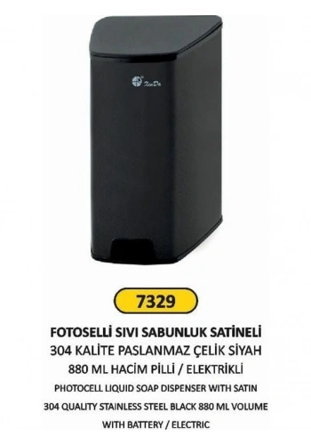 Arı Metal Fotoselli Sıvı Sabunluk 304 Paslanmaz Siyah 0,88 Lt