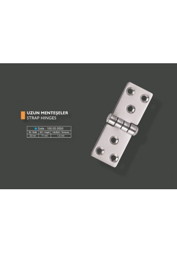 Armetal Sabit Kapak Tipi Menteşe Polisajlı 304 Kalite 24x71x1,5 mm (Kare - Kare)