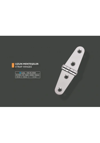 Armetal Sabit Kapak Tipi Menteşe Polisajlı 304 Kalite 25X92X1,5 Mm (Uzun Tip)