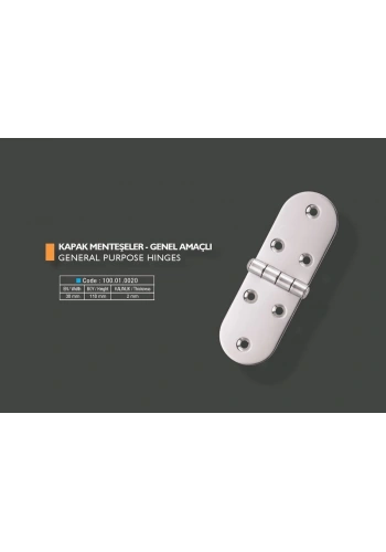 Armetal Sabit Kapak Tipi Menteşe Polisajlı 304 Kalite 38X118X2,0 Mm (Uzun Yuvarlak - Uzun Yuvarlak)