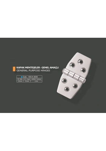 Armetal Sabit Kapak Tipi Menteşe Polisajlı 304 Kalite 38X76X2,0 Mm (Kısa Köşeli - Kısa Köşeli)