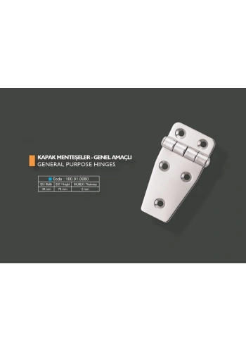 Armetal Sabit Kapak Tipi Menteşe Polisajlı 304 Kalite 38X78X2,0 Mm (Kısa Kare - Uzun Köşeli)