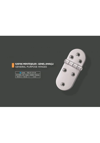 Armetal Sabit Kapak Tipi Menteşe Polisajlı 304 Kalite 38x94x2,0 mm (Kısa Yuvarlak - Uzun Yuvarlak)