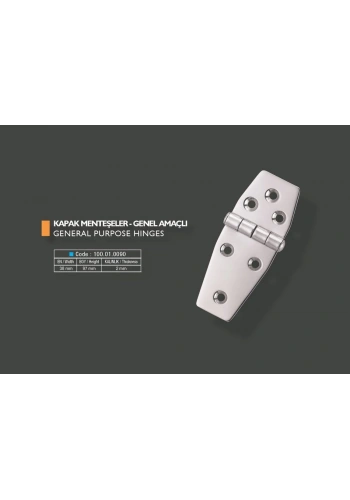 Armetal Sabit Kapak Tipi Menteşe Polisajlı 304 Kalite 38X97X2,0 Mm (Kısa Köşeli - Uzun Köşeli)