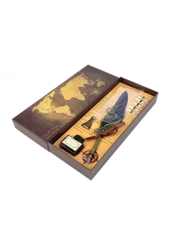 Art Elegant Dolma Ve Kaligrafi Divit Kalem Seti 8 Parça World Map Serisi Mavi