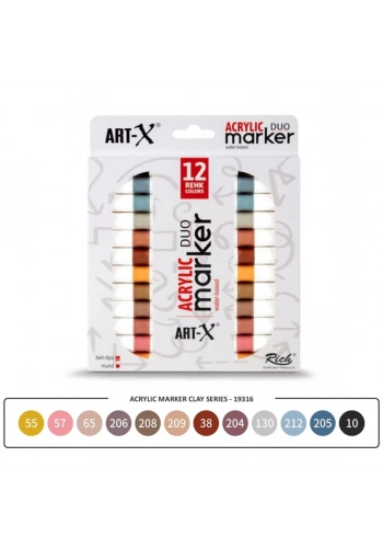 ART-X Çift Uçlu Akrilik Marker Kalem Seti 12li Clay