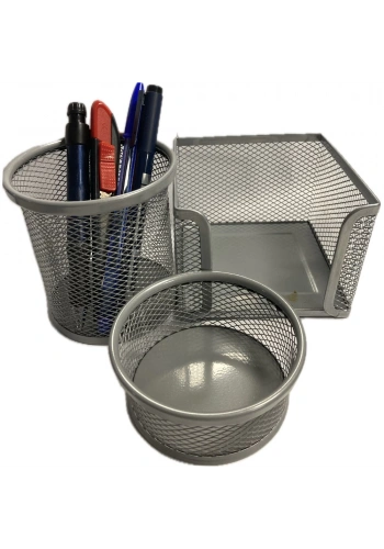 Bafix Masa Seti Ataşlık-Kağıtlık-Kalemlik 3 LÜ Metal Perforeli Gri BFX-MMS9801G