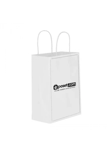 BASKILI BEYAZ KAĞIT ÇANTA / KRAFT POŞET 18X8X24 500 adet