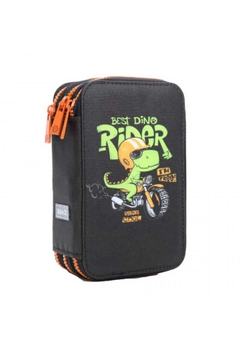 Bback 3 Katlı Kalem Çantası / Kalemlik / Kalem Kutusu Siyah Dino