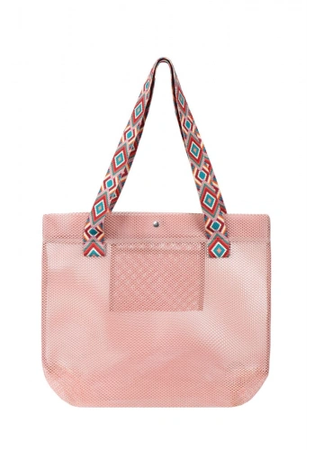 BBack File Kadın Plaj Çantası / Günlük El Ve Omuz Çantası 44x37 cm. BEBEK PEMBE (Ekose Saplı)