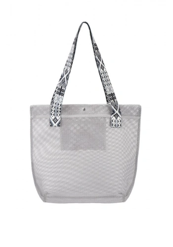 BBack File Kadın Plaj Çantası / Günlük El Ve Omuz Çantası 44x37 cm. GRİ (Ekose Saplı)